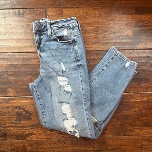 High Rise Cotton Distressed Mom Jeans
